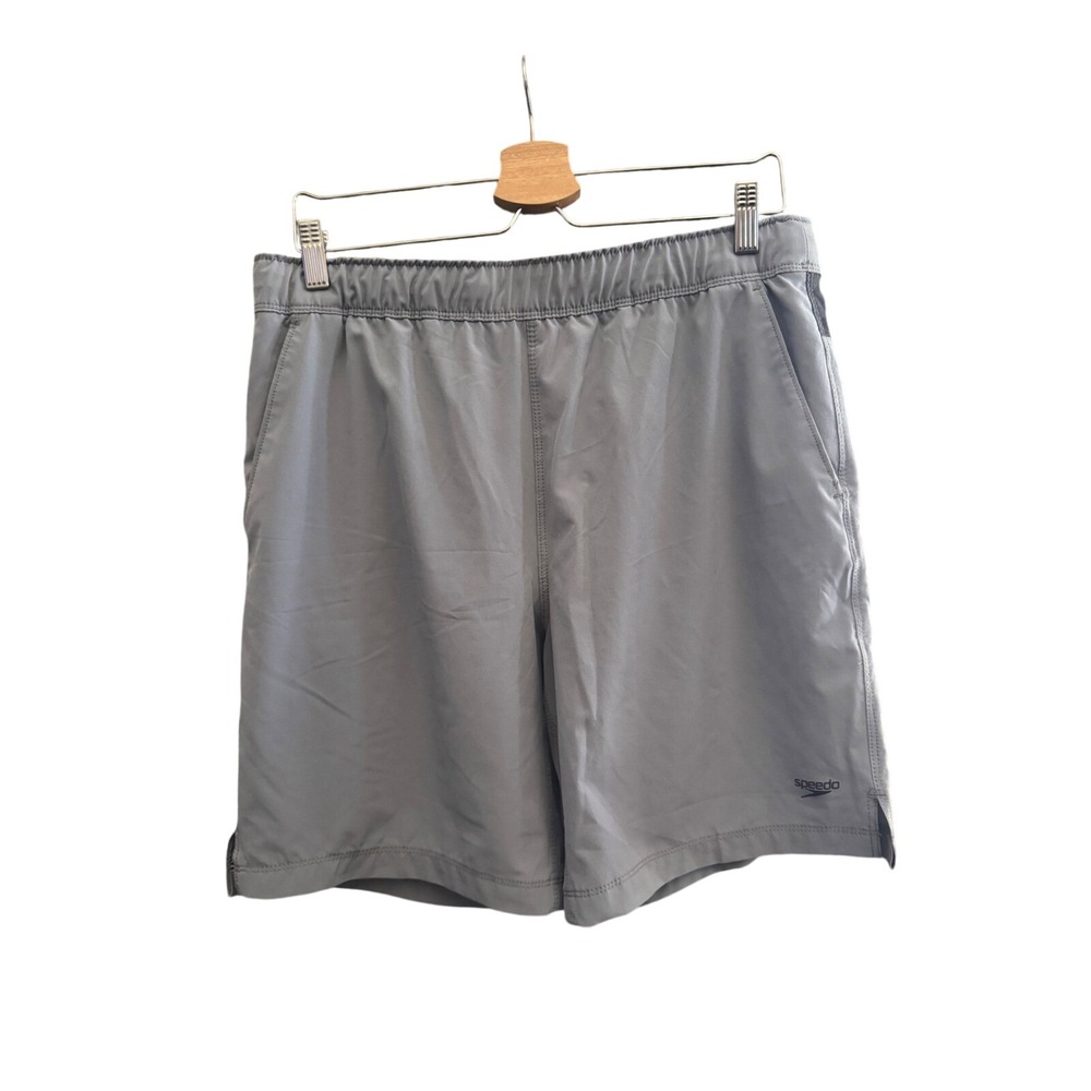 Speedo Mens Swim Trunks Gray Elastic Waist Zip Pocket Board Shorts Size Medium
